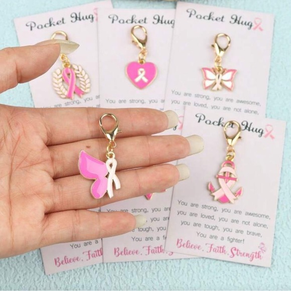 4/$20 Pink Ribbon Breast Cancer Awareness Pocket Hug Charms - Picture 4 of 4